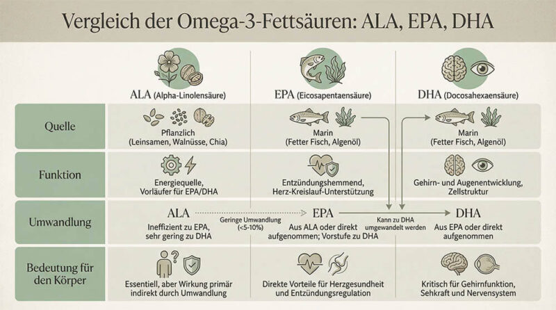 Omega 3 – ALA, EPA, DHA Infografik - Omega 3 - ALA, EPA, DHA