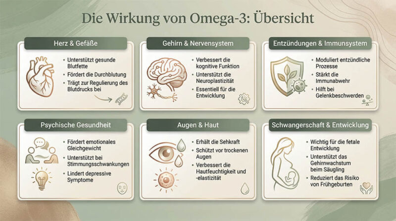 Infografik - Wirkungsbereiche von Omega-3